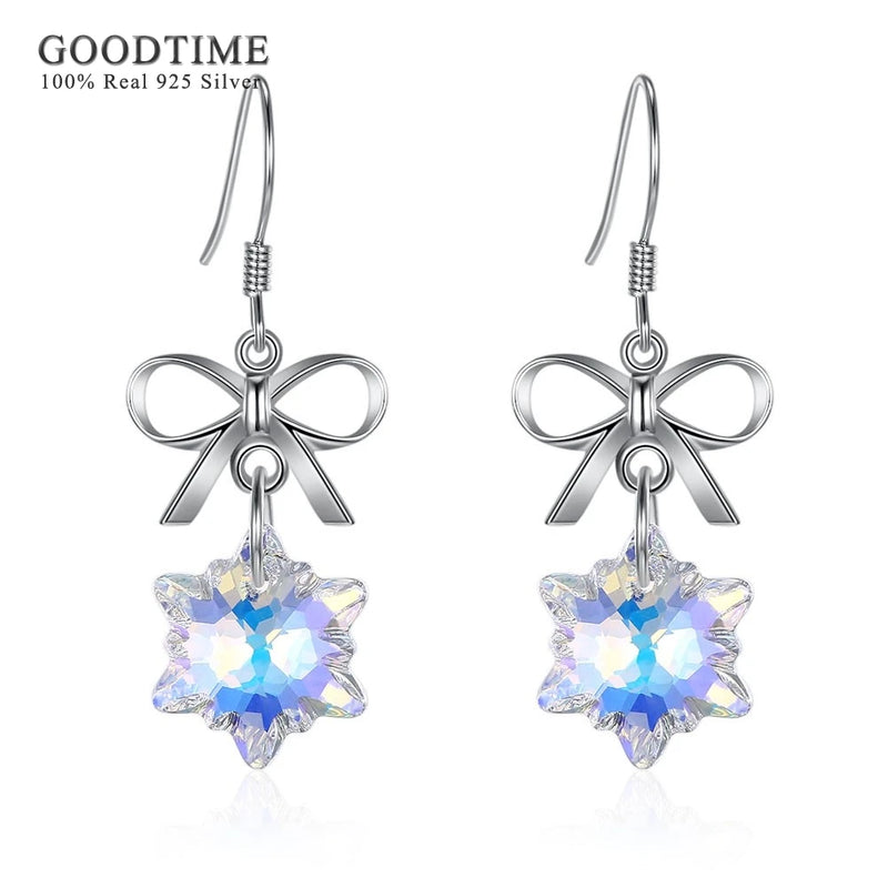 S925 Sterling Silver Crystal Flower Earrings Wedding Bride Gift
