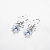 S925 Sterling Silver Crystal Flower Earrings Wedding Bride Gift