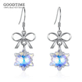 S925 Sterling Silver Crystal Flower Earrings Wedding Bride Gift