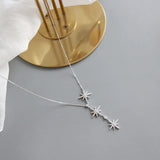 S925 Sterling Silver Necklace Zircon Stars Pendant Cross Chain Jewelry