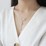 S925 Sterling Silver Necklace Zircon Stars Pendant Cross Chain Jewelry
