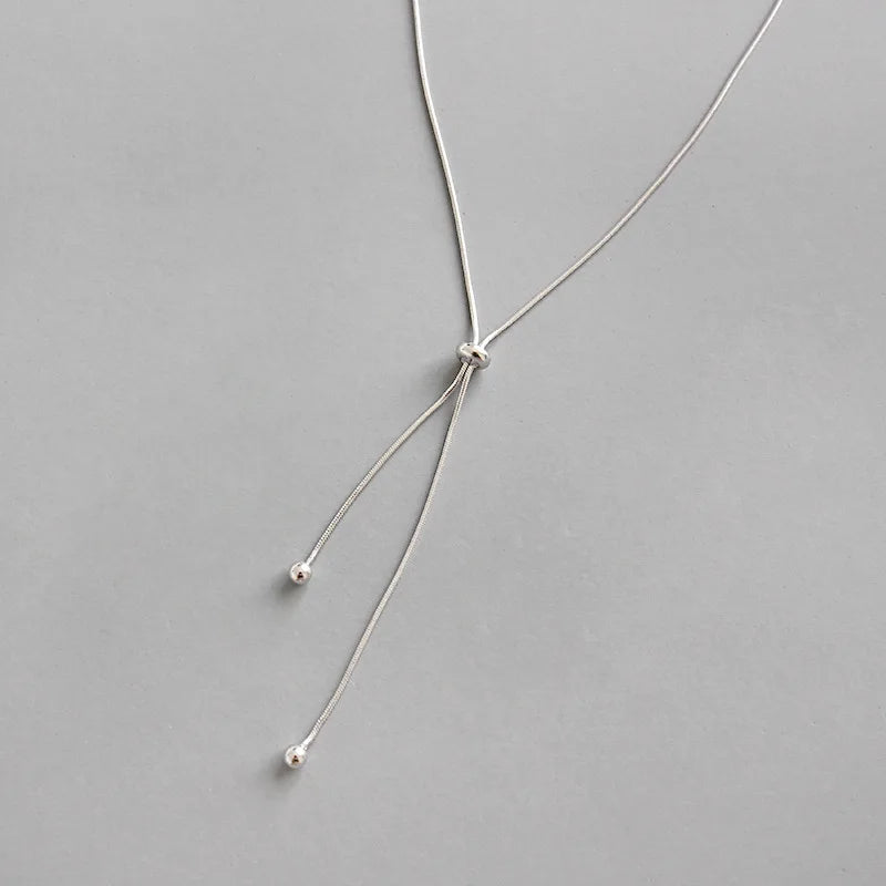 S925 Sterling Silver Bead Clavicle Snake Chain Necklace Women Jewelry