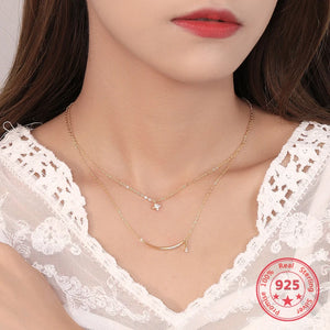 S925 Sterling Silver Star Zircon Pendant Clavicle Chain Necklace