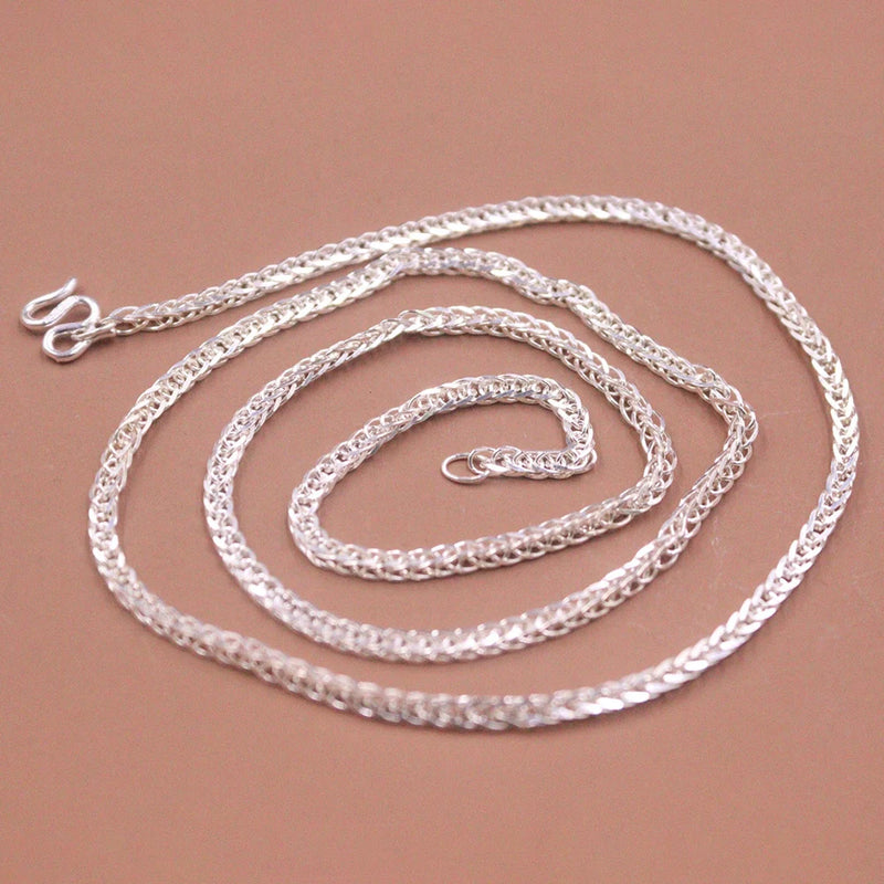 Pure S999 Fine Silver 2mm Wheat Foxtail Chain Necklace 50cmL