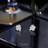S999 Silver Zirconia Clover Stud Earrings for Women