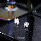 S999 Silver Zirconia Clover Stud Earrings for Women