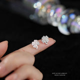 S999 Silver Zirconia Clover Stud Earrings for Women