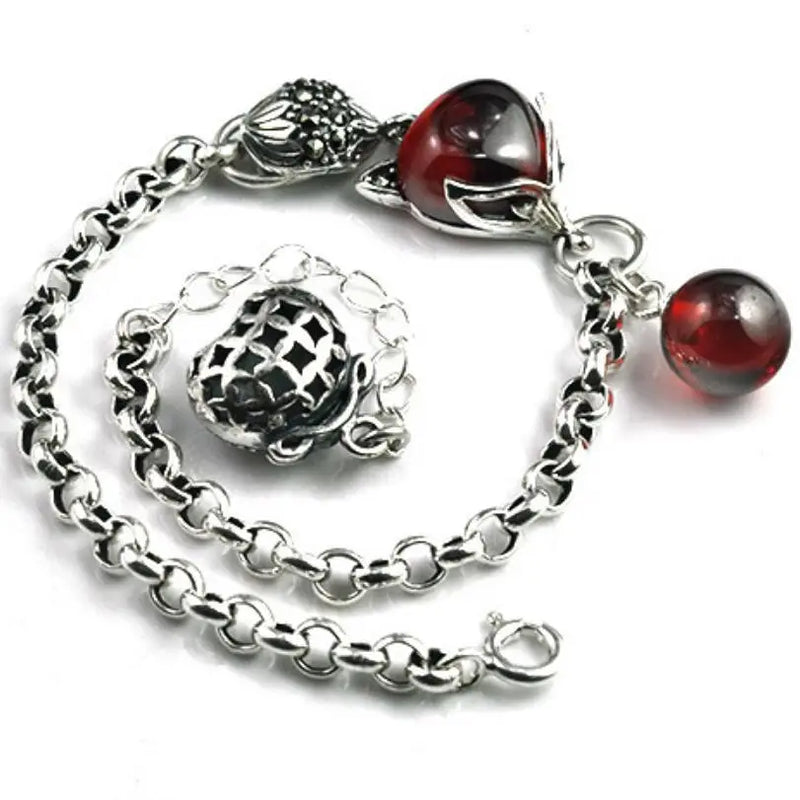 Gernet Fox Silver Purse Pendant Link Chain Bracelet S925 Jewelry