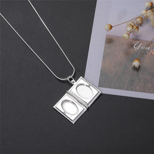 Vintage Silver 925 Square Openable Photo Locket Pendant Necklace
