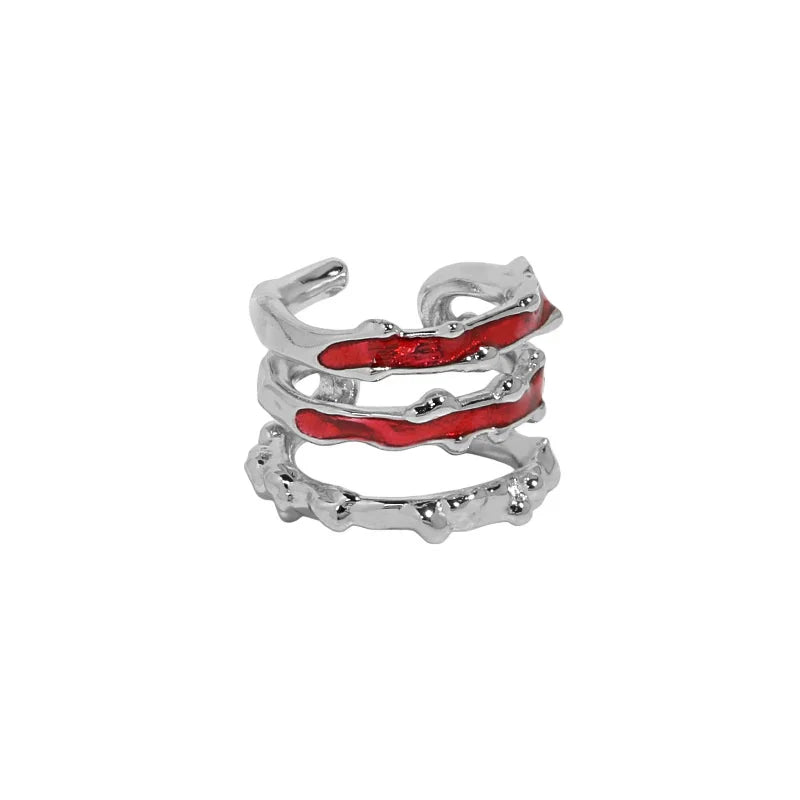 Pure Silver 925 Ear Clip for Women Three-layer Earcuffs Red Green Drip Oil