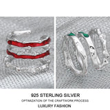 Pure Silver 925 Ear Clip for Women Three-layer Earcuffs Red Green Drip Oil