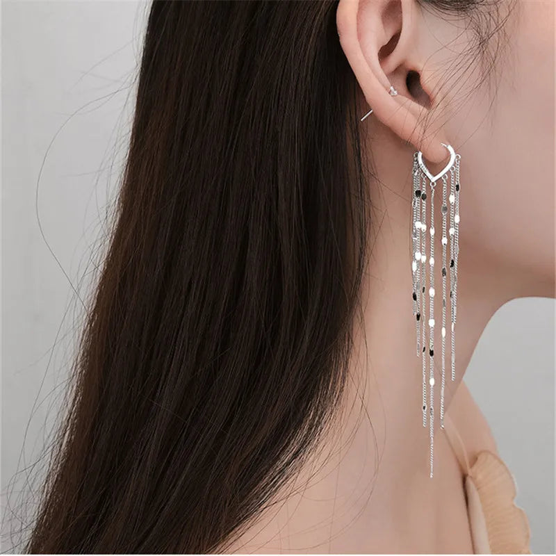 Pure Silver 925 Tassel Drop Earrings for Women Party Accessories
