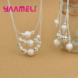 Silver 925 Jewelry Set Tassel Beaded Earrings+Necklace Party Accessories