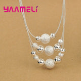 Silver 925 Jewelry Set Tassel Beaded Earrings+Necklace Party Accessories