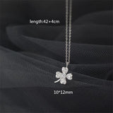 925 Silver Necklace Rose Zircon Clover Pendant Jewelry