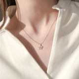 925 Silver Necklace Rose Zircon Clover Pendant Jewelry