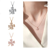 925 Silver Necklace Rose Zircon Clover Pendant Jewelry