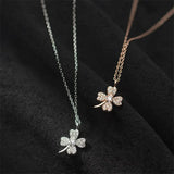 925 Silver Necklace Rose Zircon Clover Pendant Jewelry