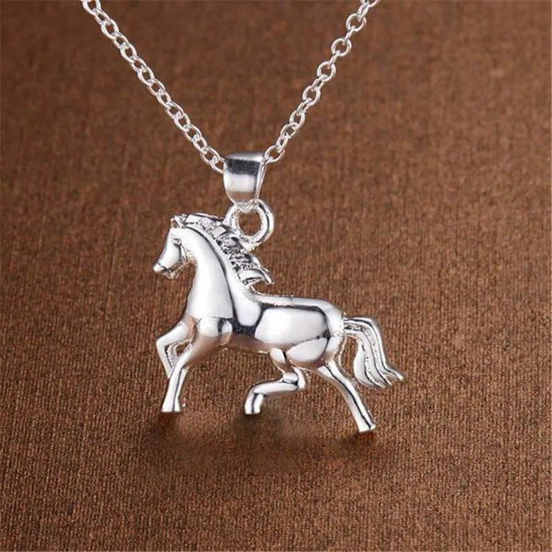 Pure Silver 925 Horse Pendant Necklace Choker Jewelry