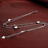 925 Sterling Silver Double Heart Pendant Anklets for Women