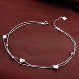 925 Sterling Silver Double Heart Pendant Anklets for Women