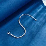Silver Metal Chain Bracelet with Rainbow Zircon 925 Jewelry