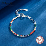 Silver Metal Chain Bracelet with Rainbow Zircon 925 Jewelry