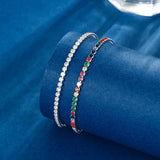 Silver Metal Chain Bracelet with Rainbow Zircon 925 Jewelry
