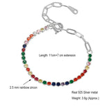 Silver Metal Chain Bracelet with Rainbow Zircon 925 Jewelry