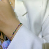 Silver Metal Chain Bracelet with Rainbow Zircon 925 Jewelry