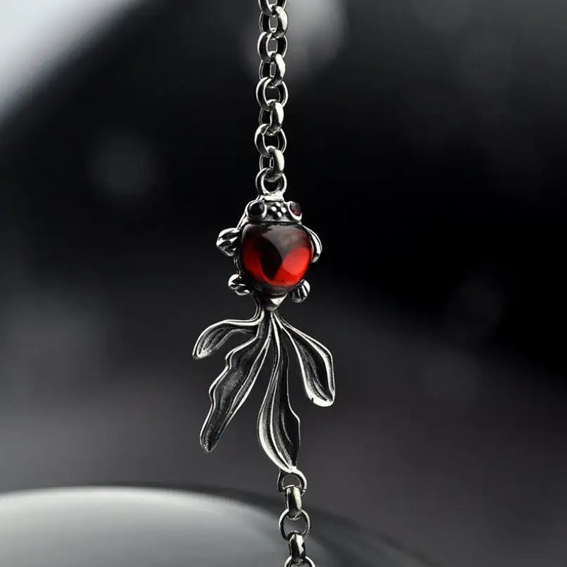 S925 Silver Jewelry Garnet Fish Chain Bracelet
