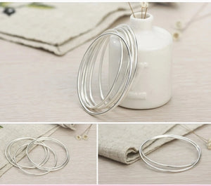 999 Fine Silver 2mm Bracelet Smooth Round Thin Bangle 54-65mm