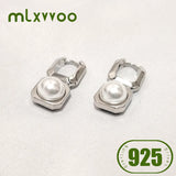 925 Sterling Silver Shell Pearl Drop Earrings Geometric Piercing Ear Buckle