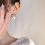 925 Sterling Silver Shell Pearl Drop Earrings Geometric Piercing Ear Buckle