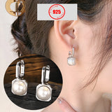 925 Sterling Silver Shell Pearl Drop Earrings Geometric Piercing Ear Buckle