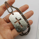Titanium Hollow-out Cross Dog Tag Pendant Necklace