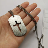 Titanium Hollow-out Cross Dog Tag Pendant Necklace