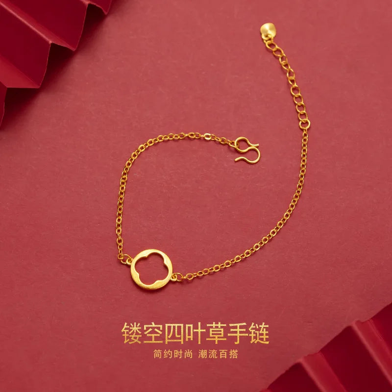 Pure Yellow 18K 999 Bracelet for Women Hollowed Out Christmas Jewelry