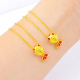 Yellow Goldfish Pendant Necklace Real Chain for Women Fine Jewelry