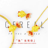 Yellow Goldfish Pendant Necklace Real Chain for Women Fine Jewelry