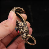 Brass Dragon Head Key Chain Belt Buckle Set