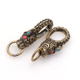 Brass Dragon Head Key Chain Belt Buckle Set