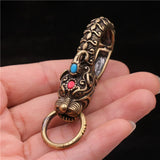 Brass Dragon Head Key Chain Belt Buckle Set