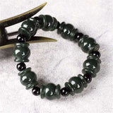 Natural Hetian Jade Passepartout Bracelet, Ink Green Jade Bead Bracelet