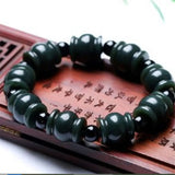 Natural Hetian Jade Passepartout Bracelet, Ink Green Jade Bead Bracelet