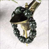 Natural Hetian Jade Passepartout Bracelet, Ink Green Jade Bead Bracelet