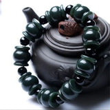Natural Hetian Jade Passepartout Bracelet, Ink Green Jade Bead Bracelet