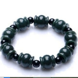 Natural Hetian Jade Passepartout Bracelet, Ink Green Jade Bead Bracelet