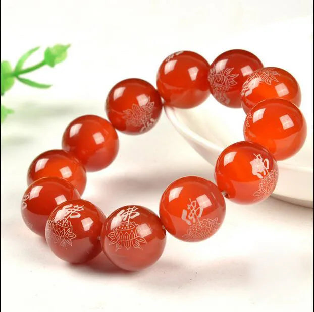 Natural Red Agate Buddhist Words Bracelet