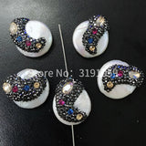 Natural Pearl Round Beads Hand Inlaid with Ornaments